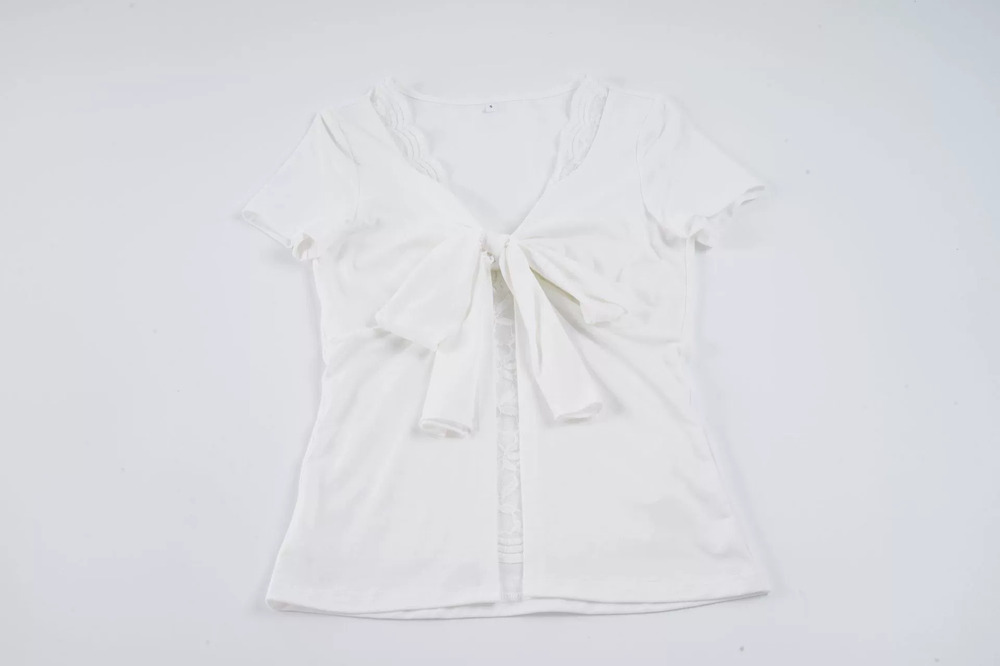 Zara Casual Solid Color Lace Bow Tie Fake 2-Piece Top - Picture 7 of 7